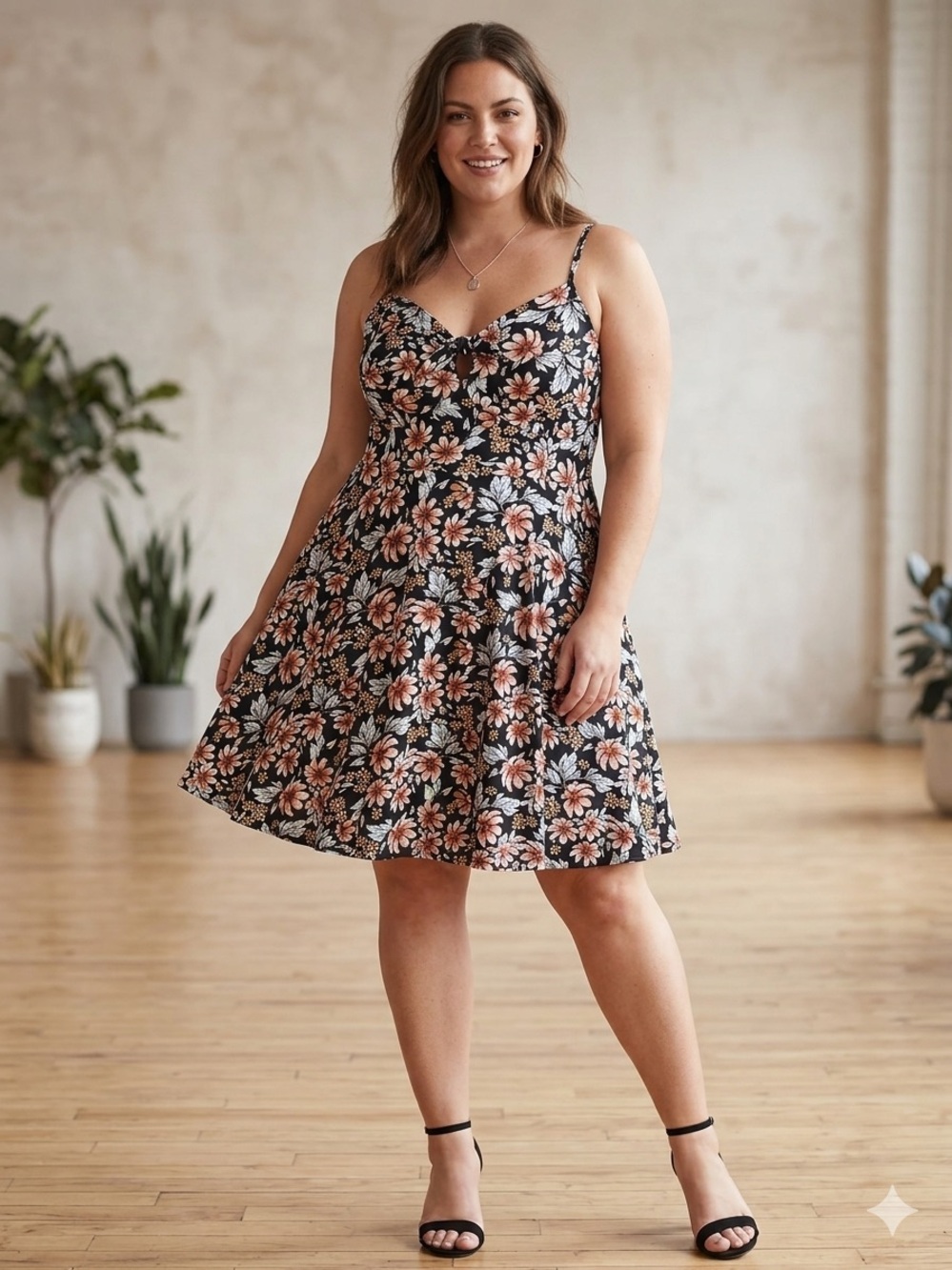 Lily Morgan Fit & Flare Knot Jersey Sundress Adjustable Straps Large